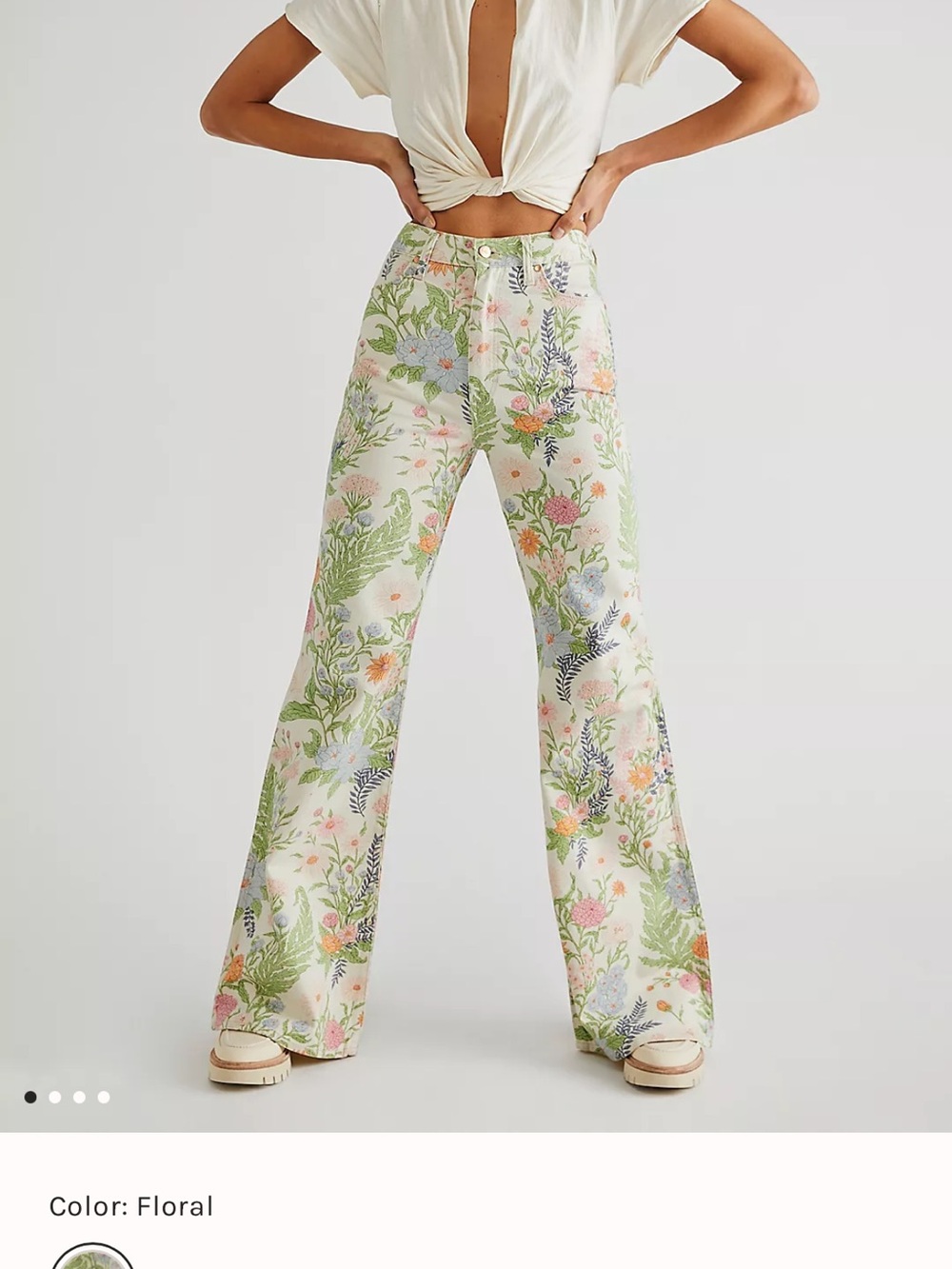 Wrangler Floral Wide-Leg Pants — White with Green & Pastel Print